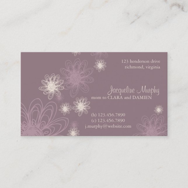 Blomman klottrar lilor •, Mammavisitkort (Framsida)