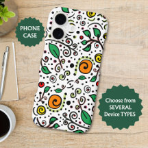 Blomman Mönster orange Swirl Berry on White -