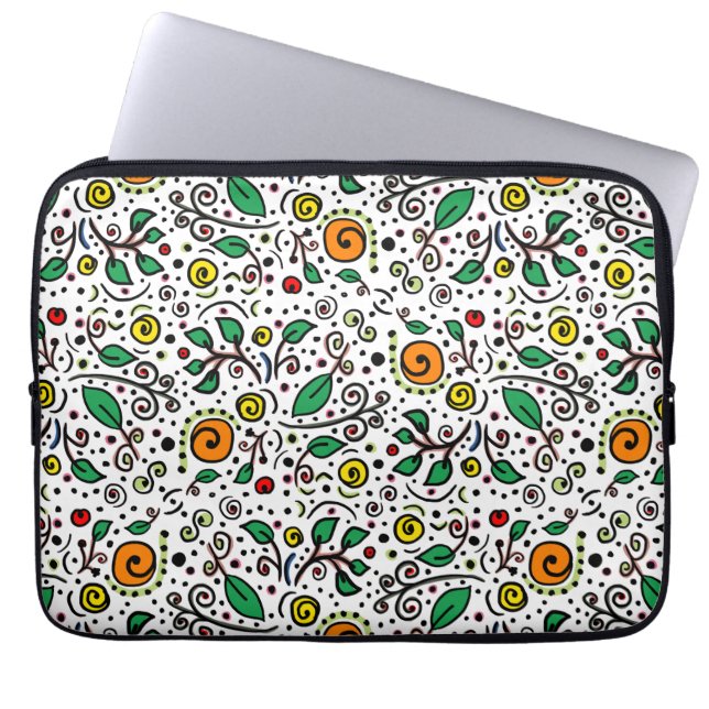Blomman Mönster orange Swirl Berry on White - Laptop Fodral (Framsidan)