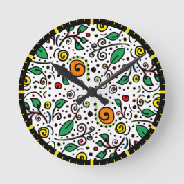 Blomman Mönster orange Swirl Berry on White - Rund Klocka