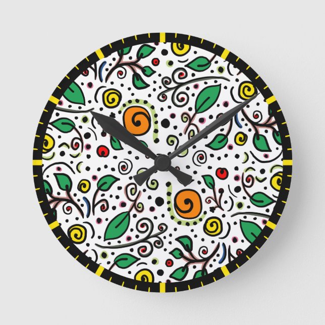 Blomman Mönster orange Swirl Berry on White - Rund Klocka (Framsida)