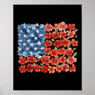 Blomman Penseldrag Amerika Flagga 4:e Juli Blommig Poster
