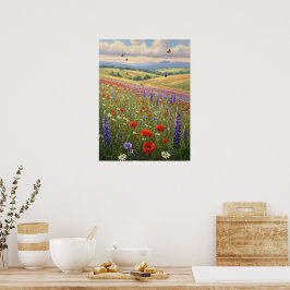 Blommande äng landskapsmålning konst poster