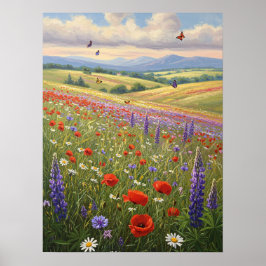 Blommande äng landskapsmålning konst poster