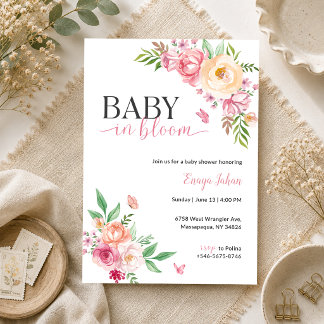 Blommande Baby Baby Shower Inbjudan