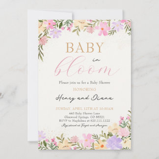 Blommande Baby Baby Shower Inbjudan