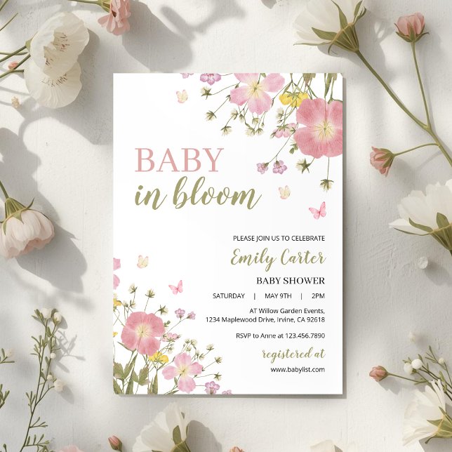 Blommande Baby Blomsterlig Bebis Shower Inbjudan (Skapare uppladdad)
