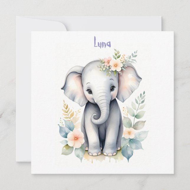 Blommande Baby Elefant Inbjudningar (Framsida)