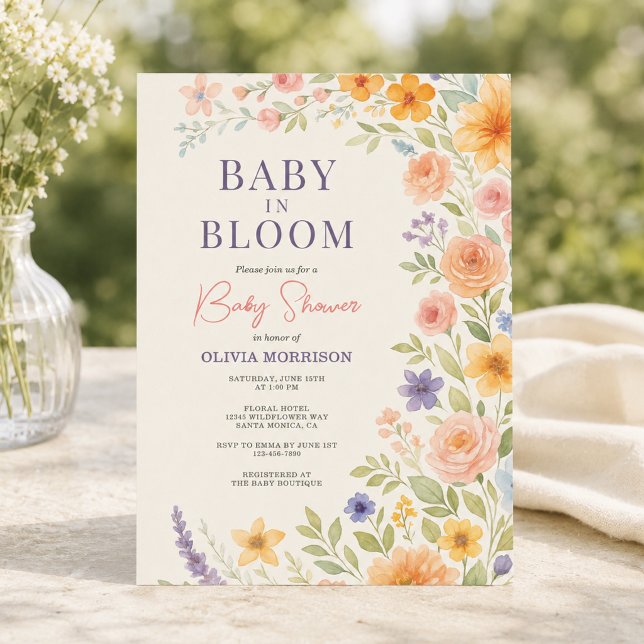 Blommande Baby I Knopp Baby Shower Inbjudningar (Skapare uppladdad)