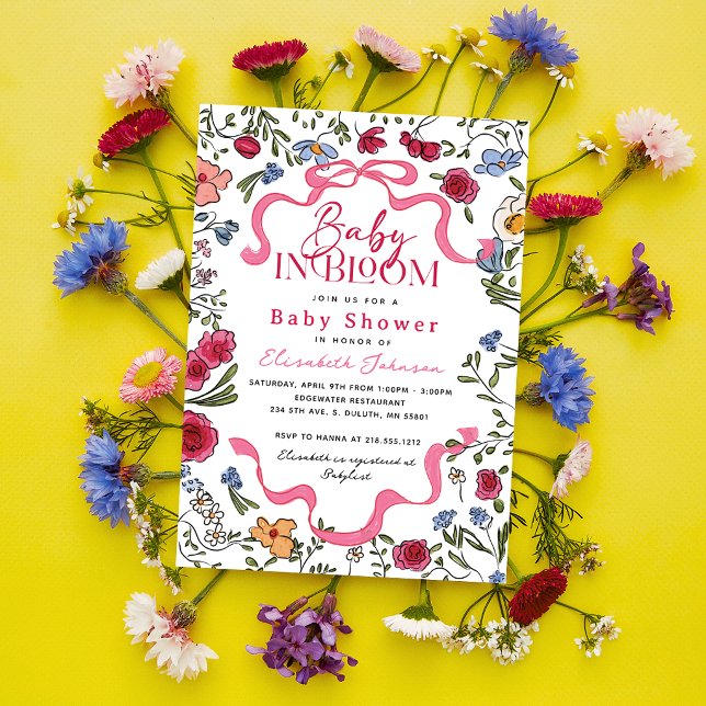 Blommande Baby i Knopp Bebisdopp Inbjudningar (Floral Baby in Bloom Baby Shower Invitation)