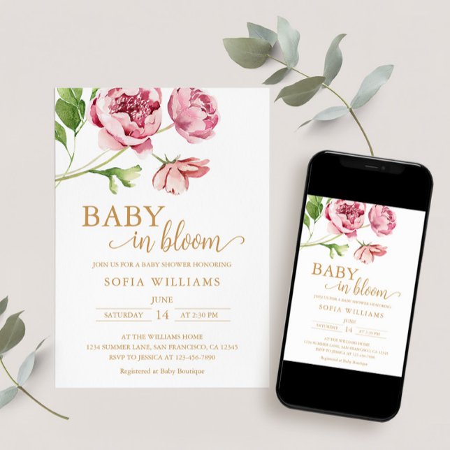 Blommande baby - Inbjudan till bebisfest (Send as Evite, Print at Home or Order Printed + Shipped Invites)