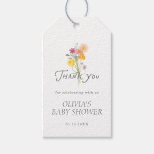 Blommande baby shower tack presentetikett