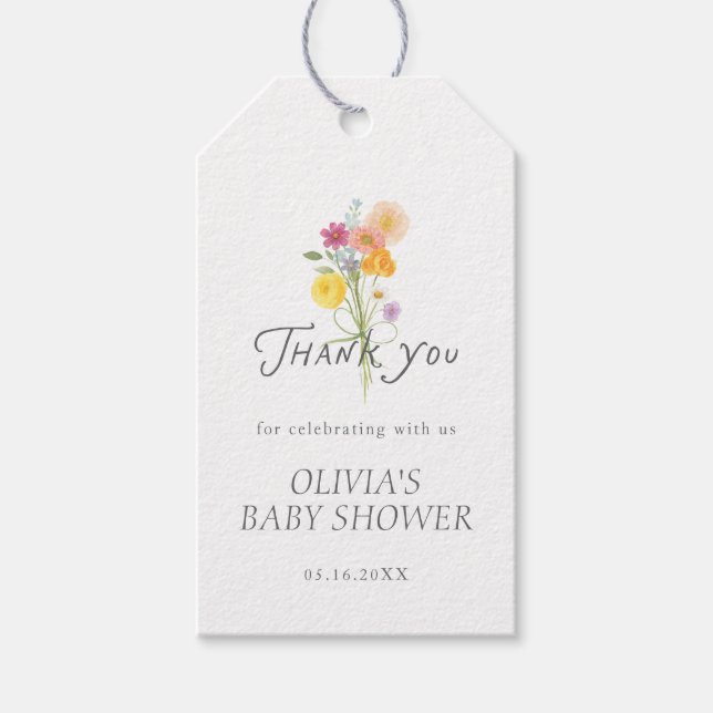 Blommande baby shower tack presentetikett (Framsidan)