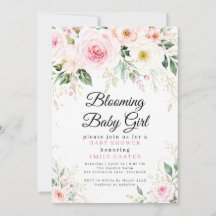 Blommande Babyflicka Blommig Barnkalas-inbjudan
