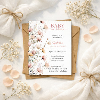 blommande babyflicka - inbjudan till babykalas