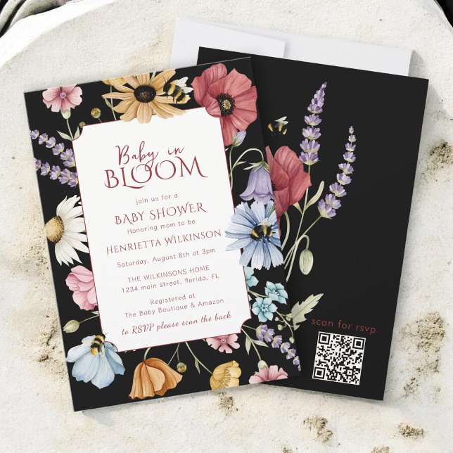 Blommande Bibi baby shower QR-svar tackar ja/nej Inbjudningar (Skapare uppladdad)