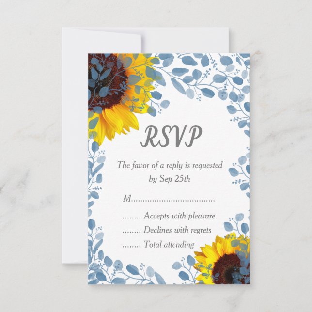 Blommande Blå Solros Blommiga Bröllop RSVP-kort OSA Kort (Framsida)