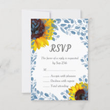 Blommande blå solrosblommiga bröllop RSVP-kort