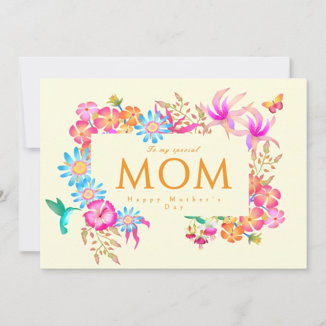 Blommande Blomma Mamma Gul Julkort (Framsida)