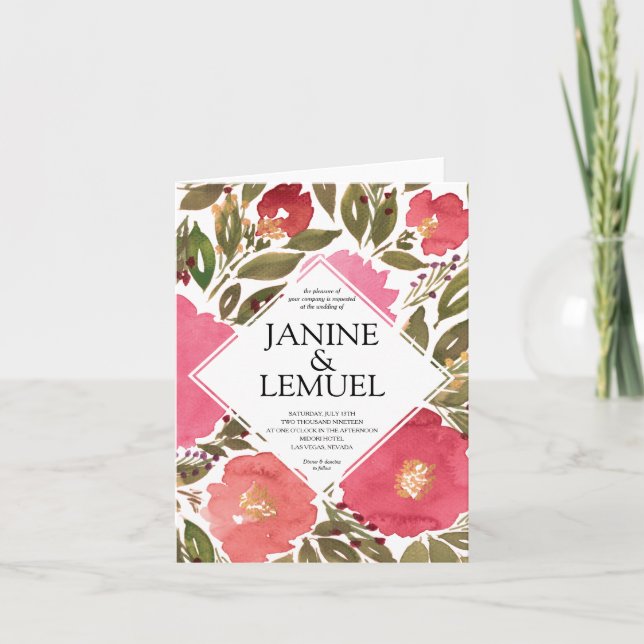 Blommande blommor bröllopsinbjudan inbjudan (Framsida)