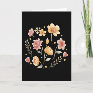 Blommande blommor och blad akvarell kort