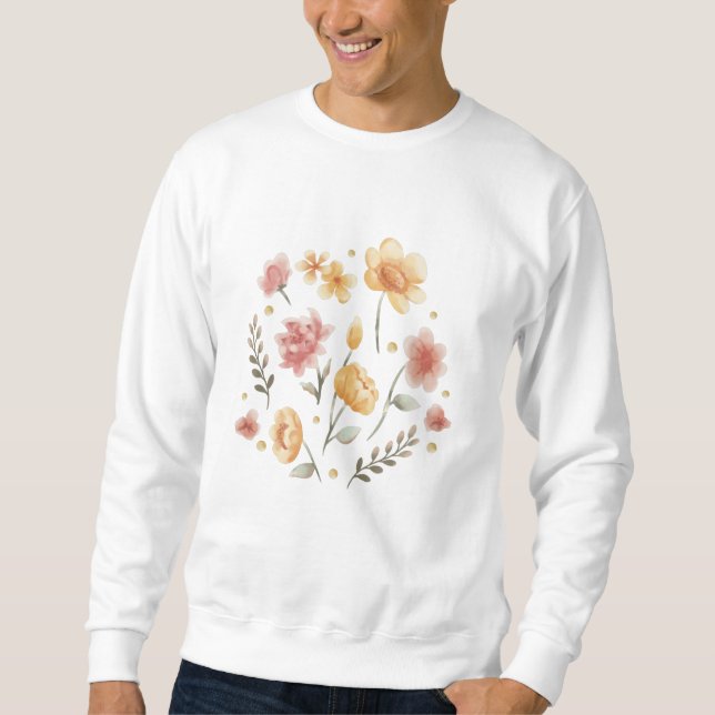 Blommande blommor och blad akvarell lång ärmad tröja (Framsida)