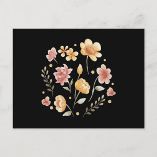 Blommande blommor och blad akvarell vykort