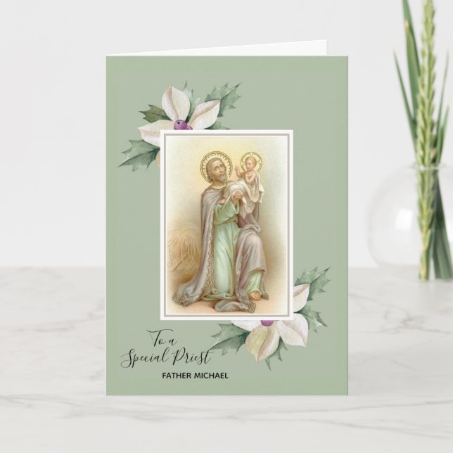 Blommande blommor | St. Josef | Jesus | Fars dag Kort (Framsida)