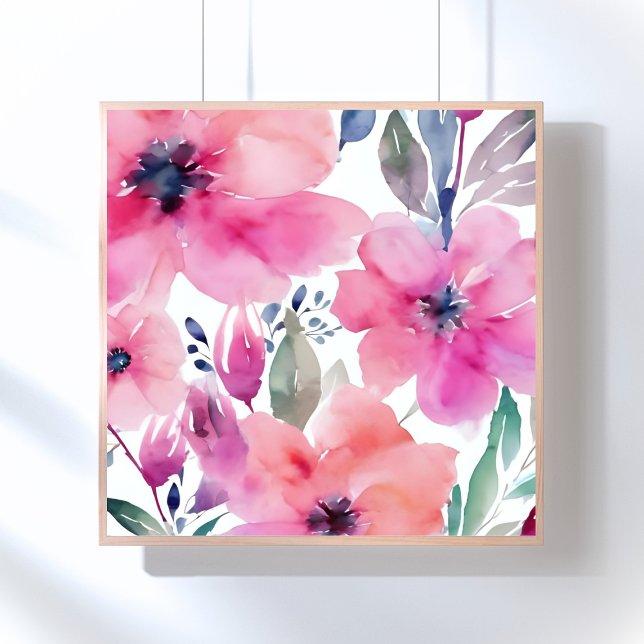 Blommande blommor | Vattenfärg rosa blommor målade Poster (Skapare uppladdad)
