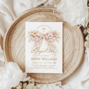 Blommande blomsterbåge flicka dop inbjudningar