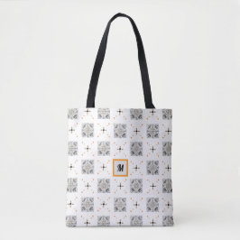 Blommande blomsterhandritad doodle med monogram tygkasse
