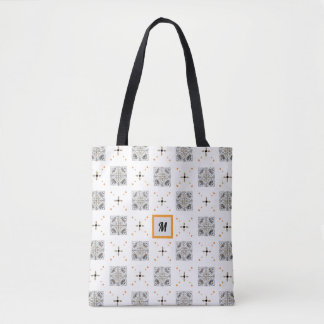 Blommande blomsterhandritad doodle med monogram tygkasse