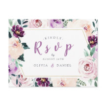 Blommande botanisk lila blommig bröllops-RSVP