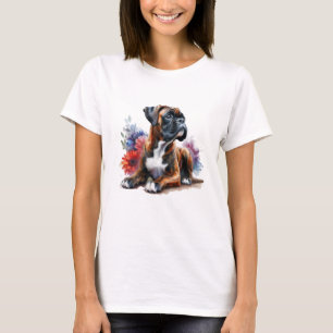 Blommande Boxer Hund Konst – Blommig Husdjursälska T Shirt