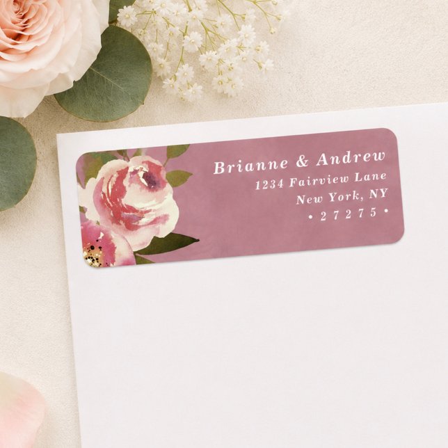 Blommande Chic Rosa Rosa Bröllopsreturadress Returadress Etikett (Elegant wild rose pink return address labels)