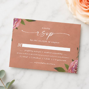Blommande Chic Rustik Persika Måltidsval RSVP-kort OSA Kort
