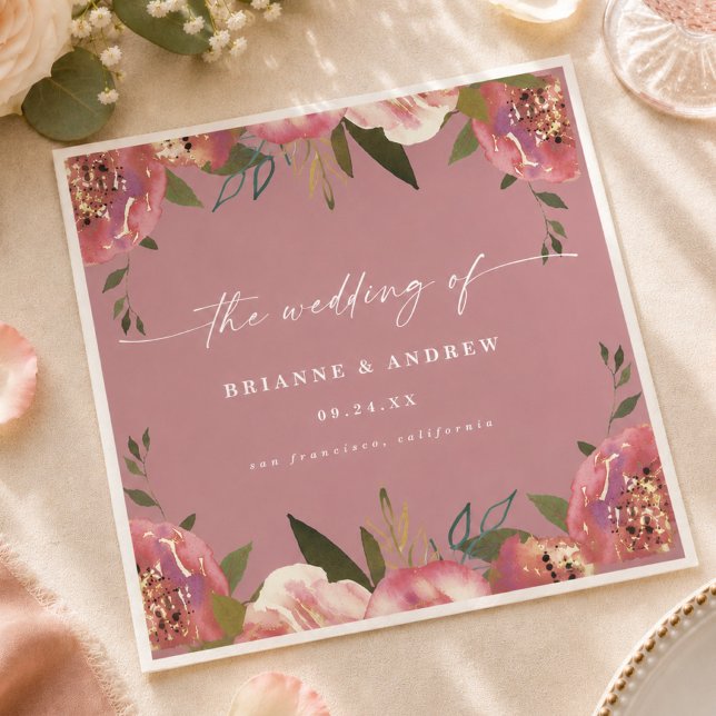 Blommande Chic Vildros Rosa Blommig Bröllop Pappersservett (Elegant wild rose pink floral wedding reception napkins)