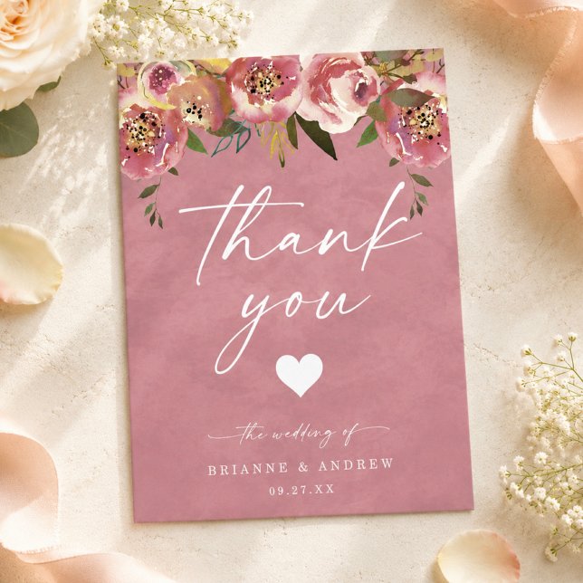 Blommande Chic Vildros Rosa Bröllopsfoto  Tack Kort (Elegant wild rose pink floral wedding guest thank you cards)