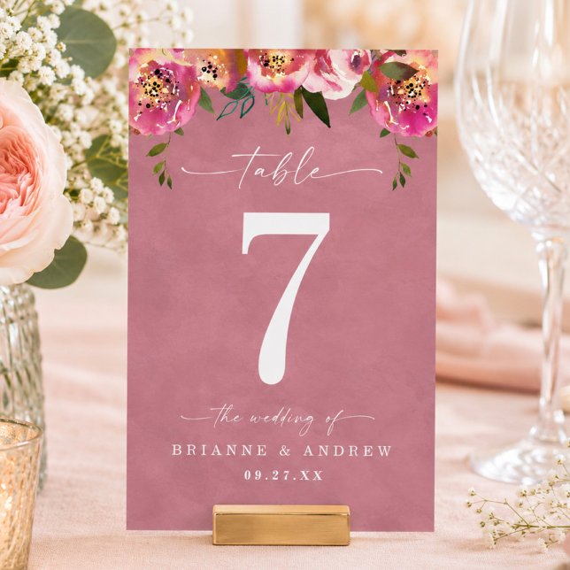 Blommande Chic Wild Rose Rosa Bröllop Bordsnummer (Elegant wild rose pink floral wedding reception or dinner party table numbers)