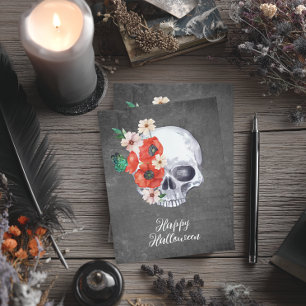 Blommande Dödskalle Halloween Kort