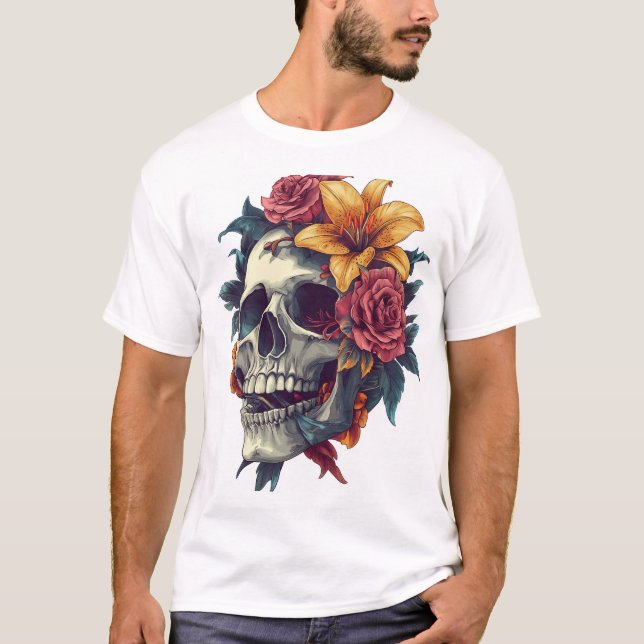 Blommande Dödskalle T Shirt (Framsida)