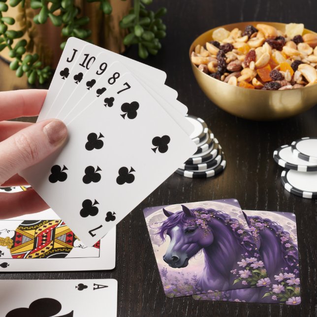 "Blommande Drömmar: Den Lila Blommiga Fantasihäste Casinokort (På plats)