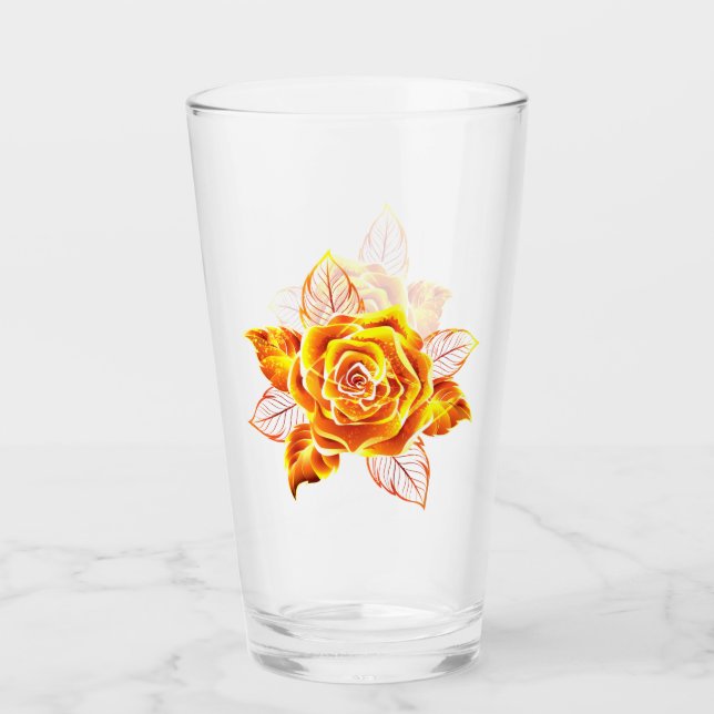 Blommande eldröda rosor glaskopp (Framsida)