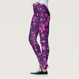 Blommande Fairycore Mönster-Rosa och Lila Leggings