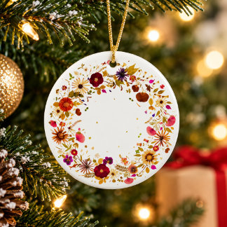 Blommande färgrik pressad blomster cirkel jul julgransprydnad keramik