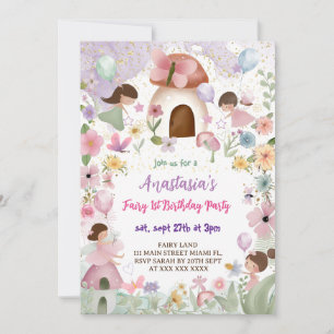 Blommande fe-girl 1-årsdag inbjudningar