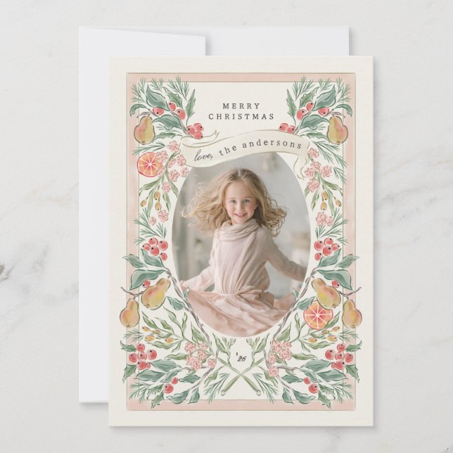 blommande firande krans frukter gratulationskort julkort (Framsida)