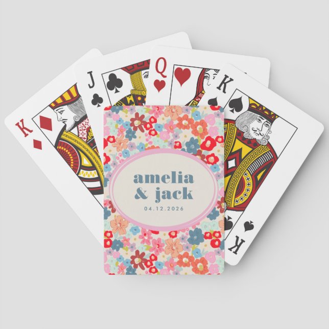 Blommande Glädje Ljus Blommig Maximalistisk Bröllo Casinokort (Baksidan)