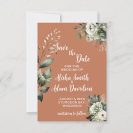 Blommande grön salvia & terrakotta Save The Date-k Spara Datumet