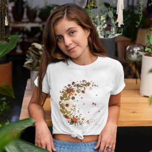 Blommande halvmåne l Pressad blomsterkonst T Shirt